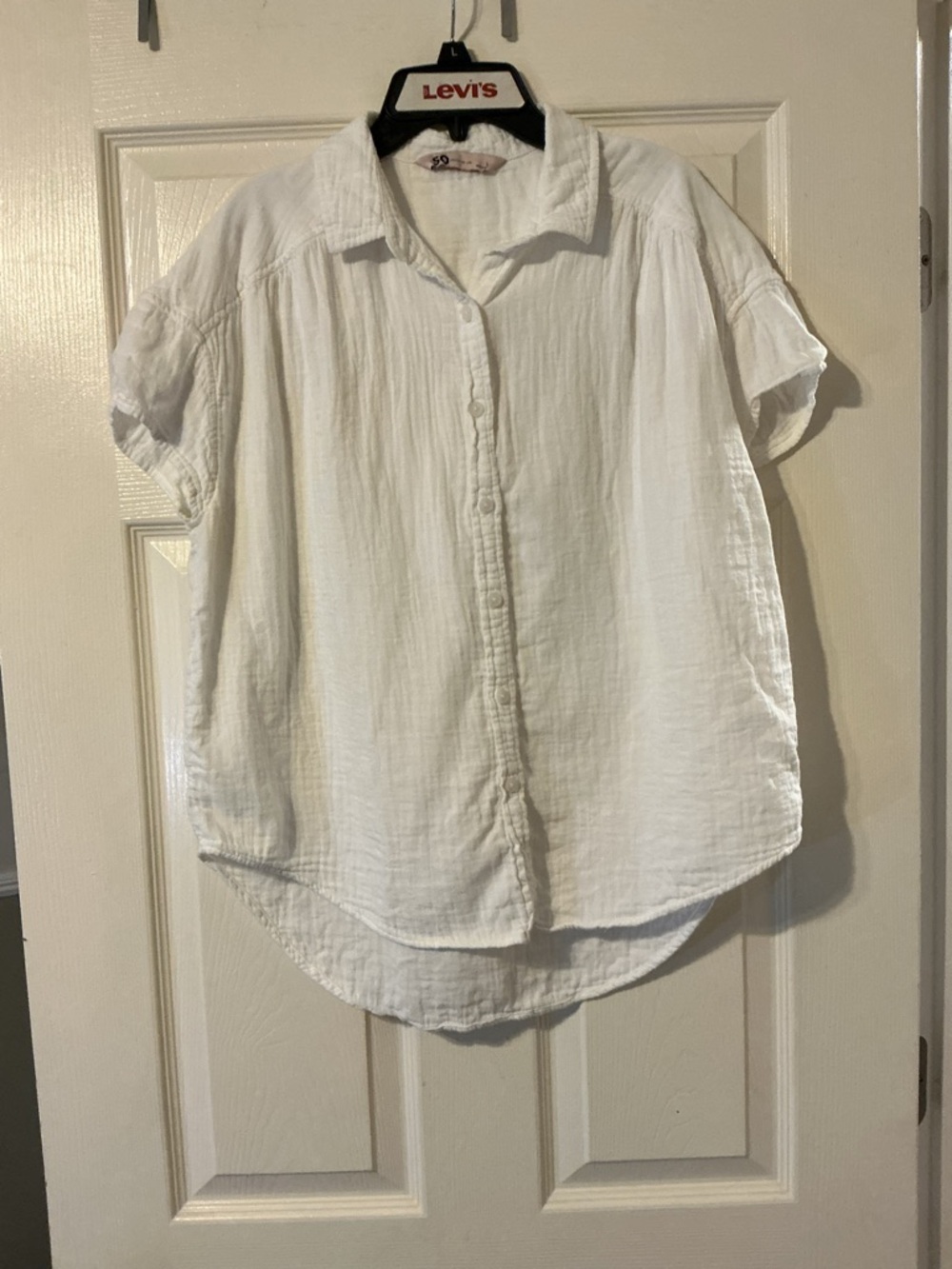 Sonoma White Cotton Gauze Top Coastal Boho Button Down Relaxed L - Picture 4 of 7